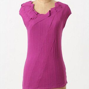 Anthropologie Ruffled Rib Tee Knit Top Tunic Magenta Pink